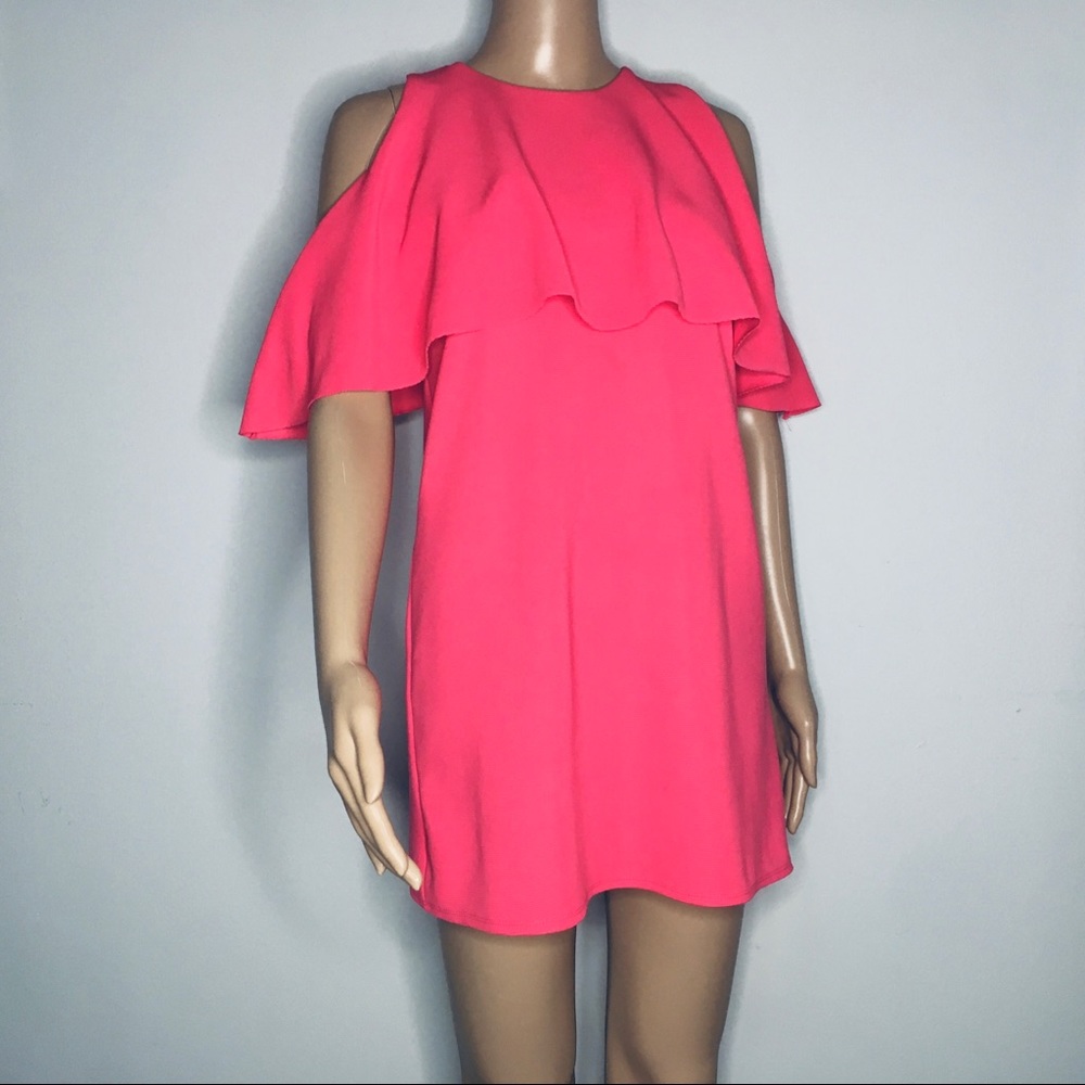Zara hot pink cold shoulder dress